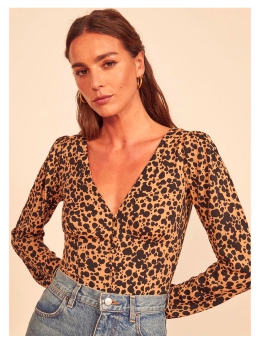 Reformation Leopard Button Front Top XS